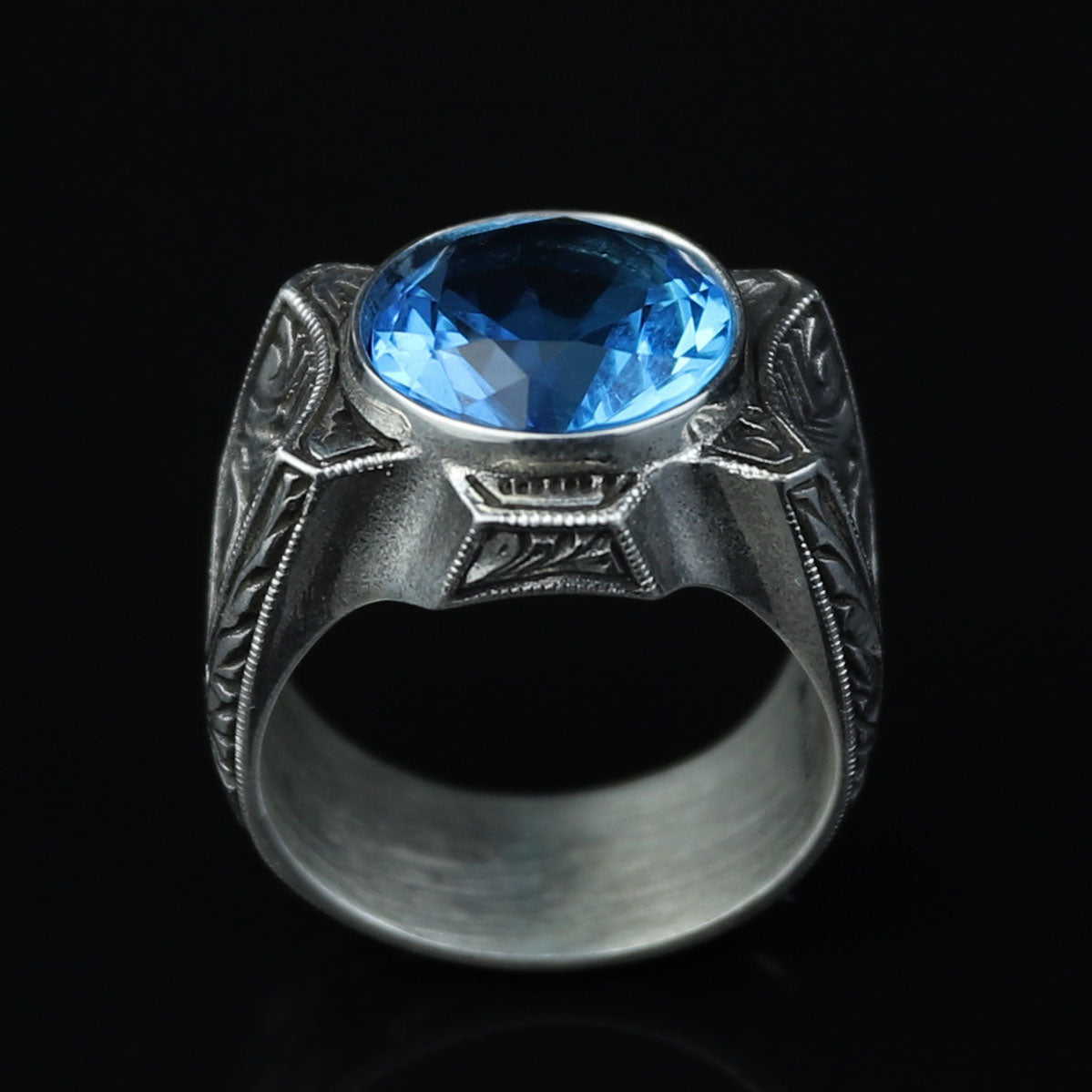 925 Sterling Silver Aquamarine Ring – Vintage Ottoman Signet Style
