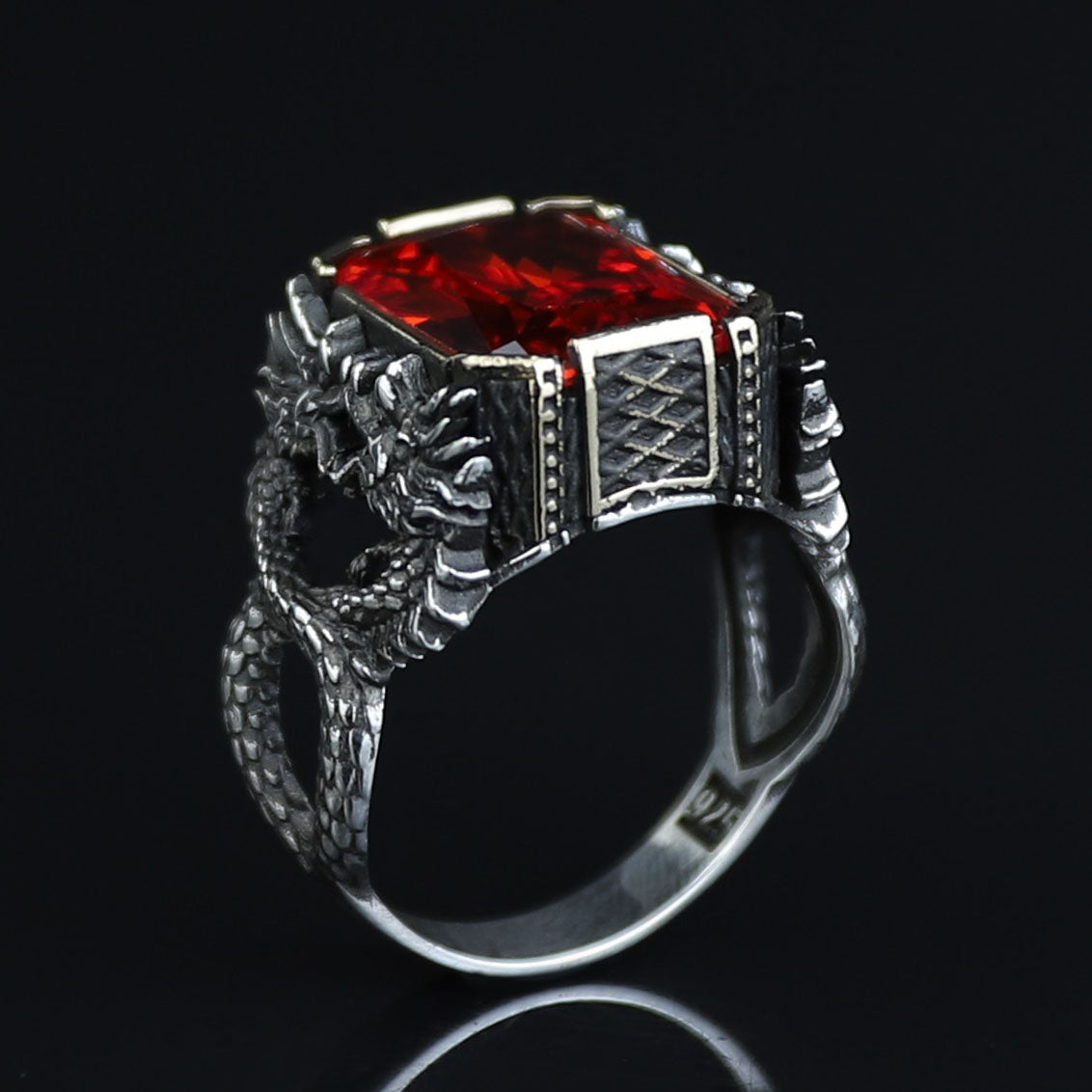 925 Silver Garnet Dragon Ring, Gothic Silver Dragon Ring, Ruby Red Unique Ring, 925k Sterling Silver , Gift For Him