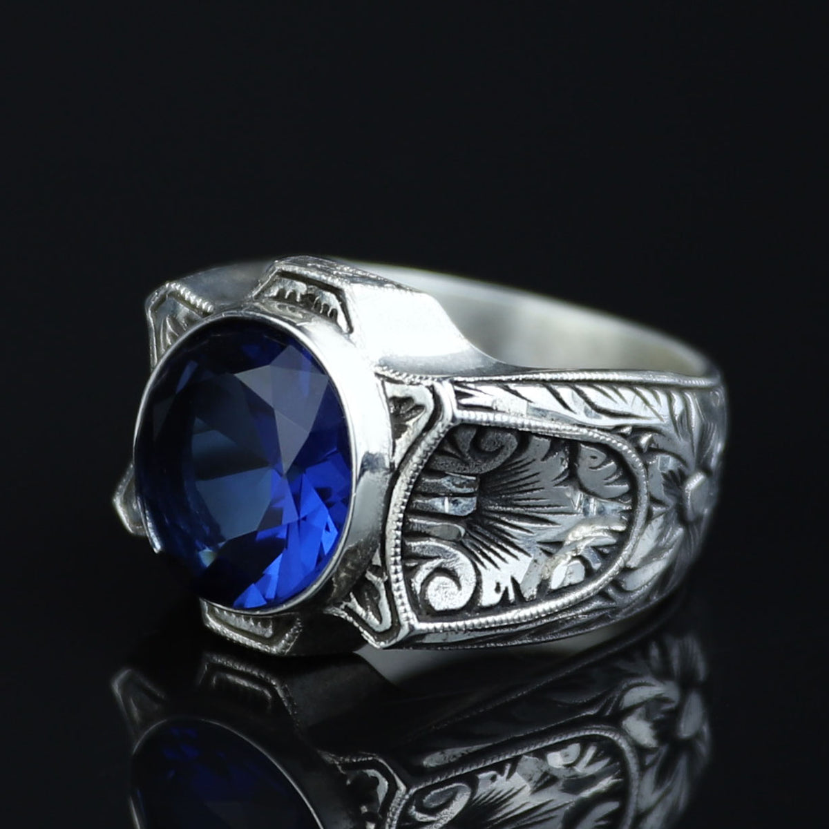 925 Sterling Silver Sapphire Ring for Men – Vintage Signet Style