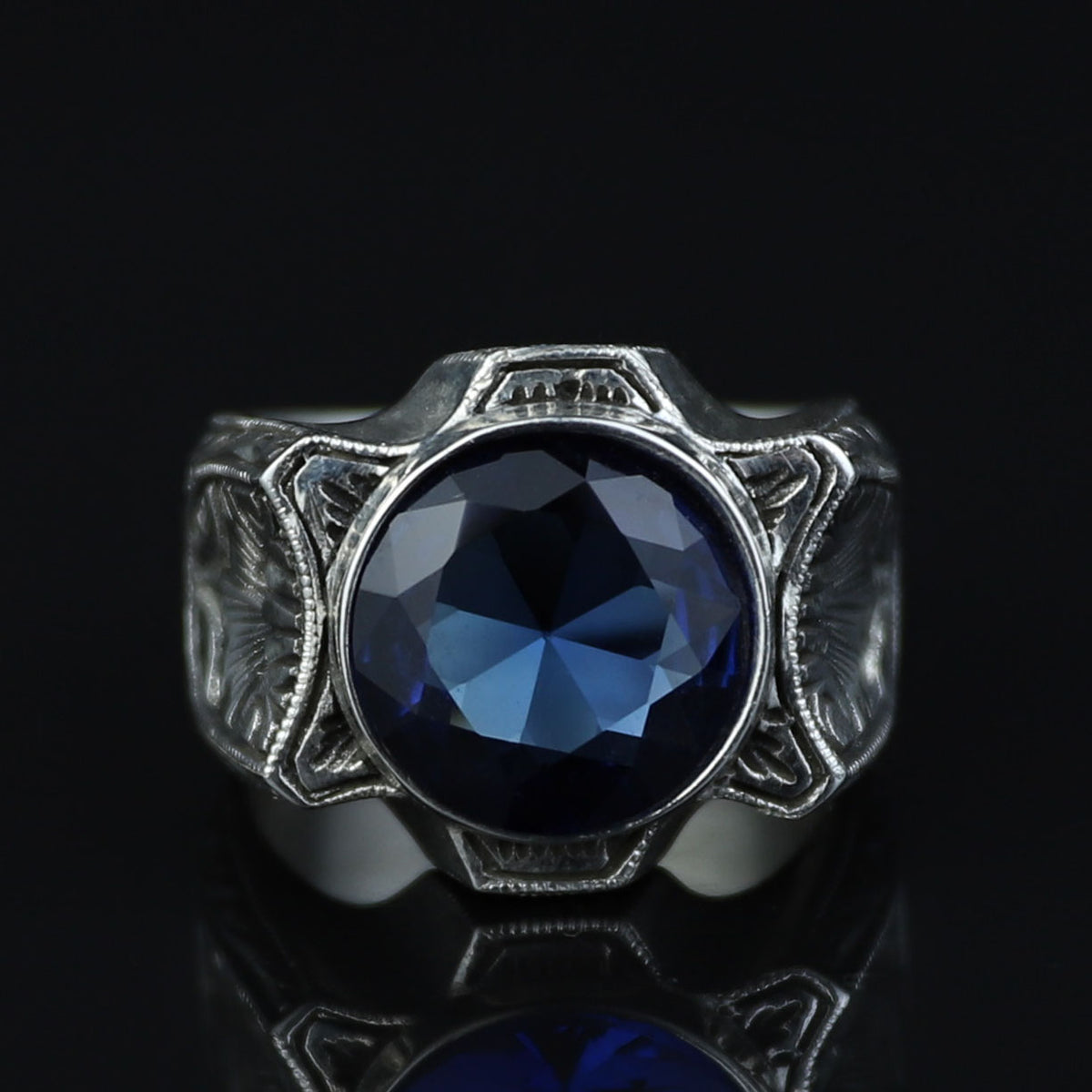 925 Sterling Silver Sapphire Ring for Men – Vintage Signet Style