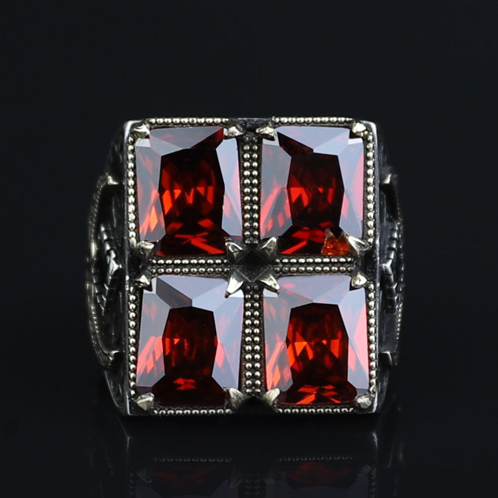 Turkish Handmade Ruby Stone Ring, Large Zulfiqar Sword Ring, Silver Red Gemstone Ruby Ring, Vintage Ruby Ring Anniversary Gift