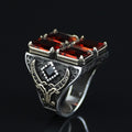 Turkish Handmade Ruby Stone Ring, Large Zulfiqar Sword Ring, Silver Red Gemstone Ruby Ring, Vintage Ruby Ring Anniversary Gift