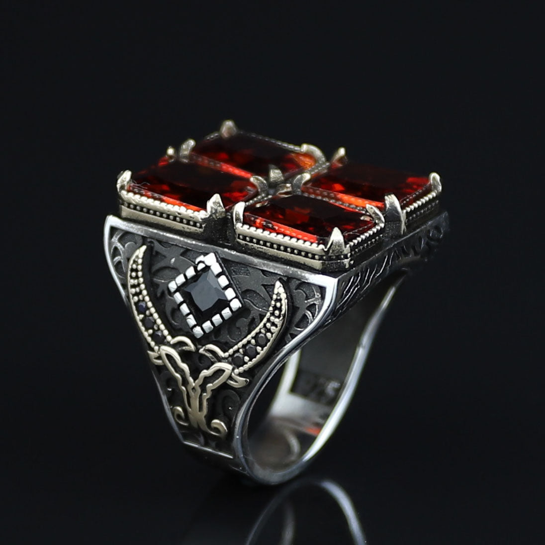 Turkish Handmade Ruby Stone Ring, Large Zulfiqar Sword Ring, Silver Red Gemstone Ruby Ring, Vintage Ruby Ring Anniversary Gift