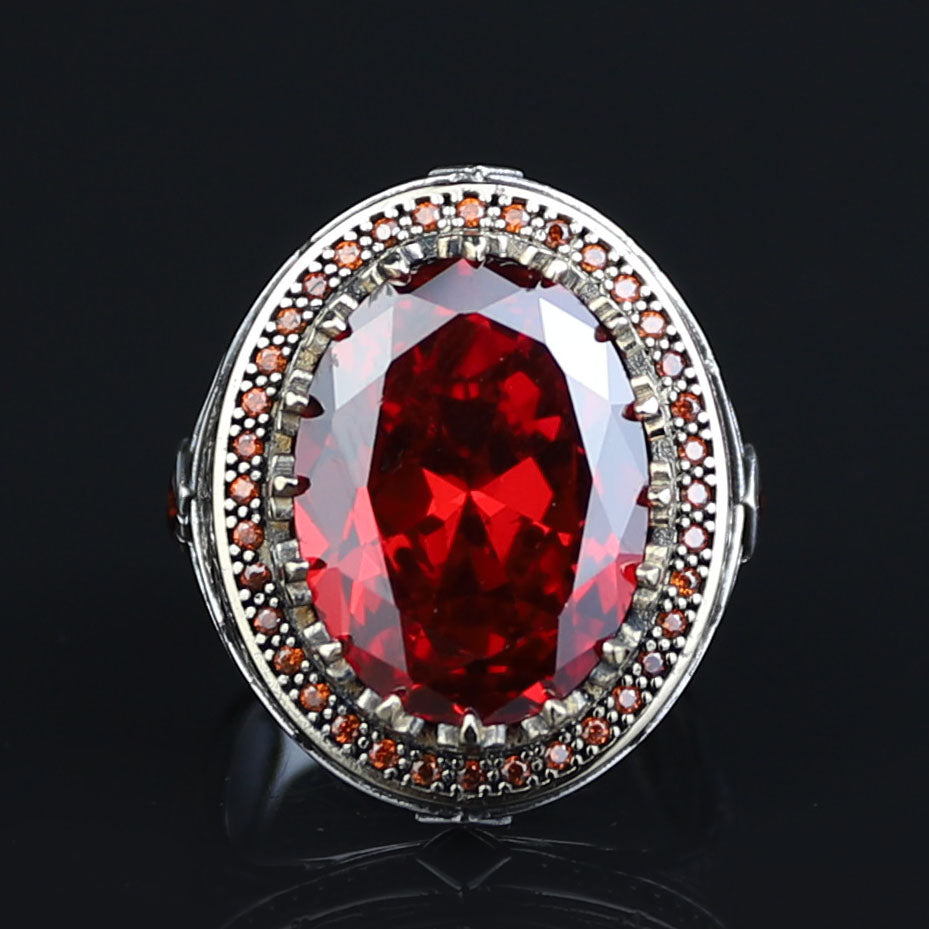 Men 925 Silver Ruby Stone Ring, Vintage Silver Red Gemstone Ruby Ring, Dark Stone Ruby Ring, Father Day Gift, Gift For Men
