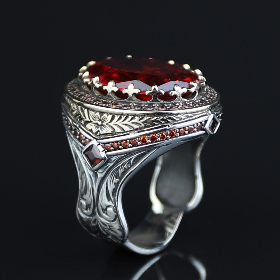 Men 925 Silver Ruby Stone Ring, Vintage Silver Red Gemstone Ruby Ring, Dark Stone Ruby Ring, Father Day Gift, Gift For Men