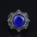 Mens Blue Sapphire Ring, Star Sapphire Gemstone Ring, Turkish Handmade Ottoman Style Ring, Turkish Handmade Ring, 925 Sterling Silver