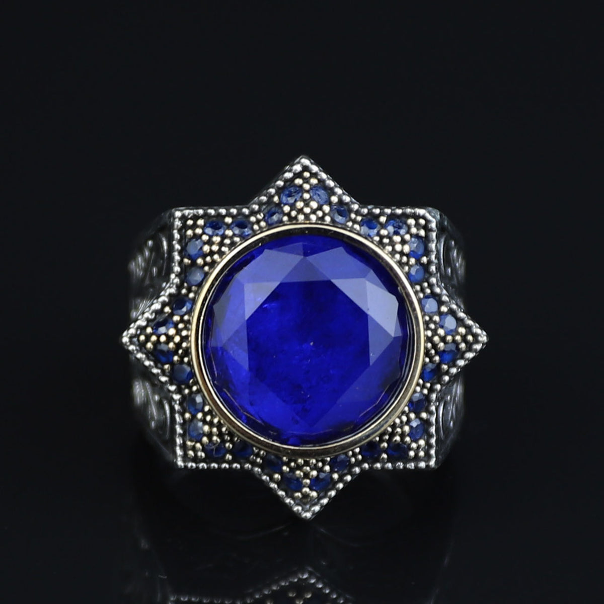 Mens Blue Sapphire Ring, Star Sapphire Gemstone Ring, Turkish Handmade Ottoman Style Ring, Turkish Handmade Ring, 925 Sterling Silver