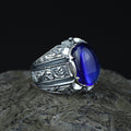 Men Handmade Engraved Blue Sapphire Gemstone Signet Ring