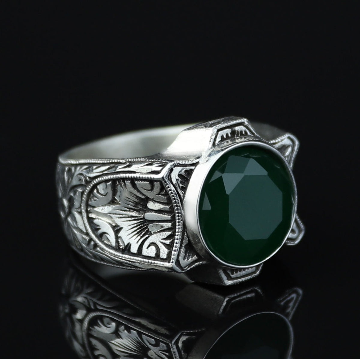 925 Sterling Silver Jade Ring for Men – Vintage Ottoman Style