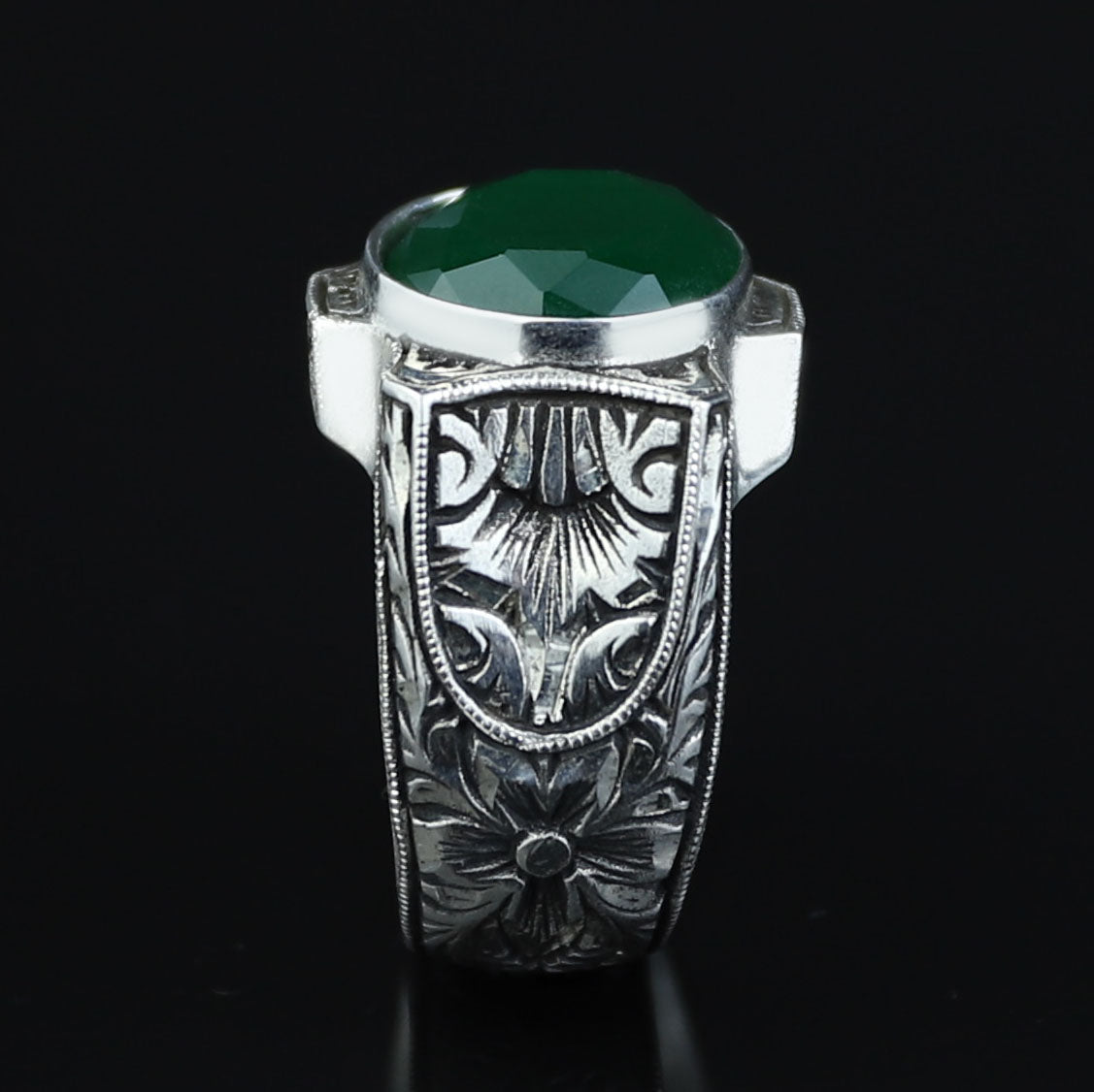 925 Sterling Silver Jade Ring for Men – Vintage Ottoman Style
