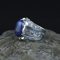 Men Handmade Natural Lapis Lazuli Gemstone Ottoman Style Engraved Ring