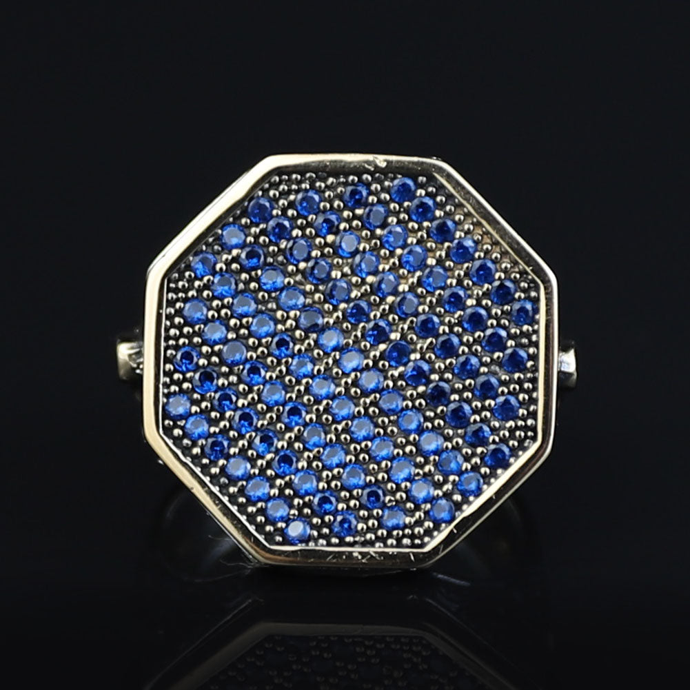 Men Blue Sapphire Stone Signet Ring, Multi Sapphire Stone Ring, Turkish Handmade Ottoman Ring , Father Day Gift, 925k Sterling Silver Ring