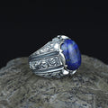Men Handmade Natural Lapis Lazuli Gemstone Ottoman Style Engraved Ring