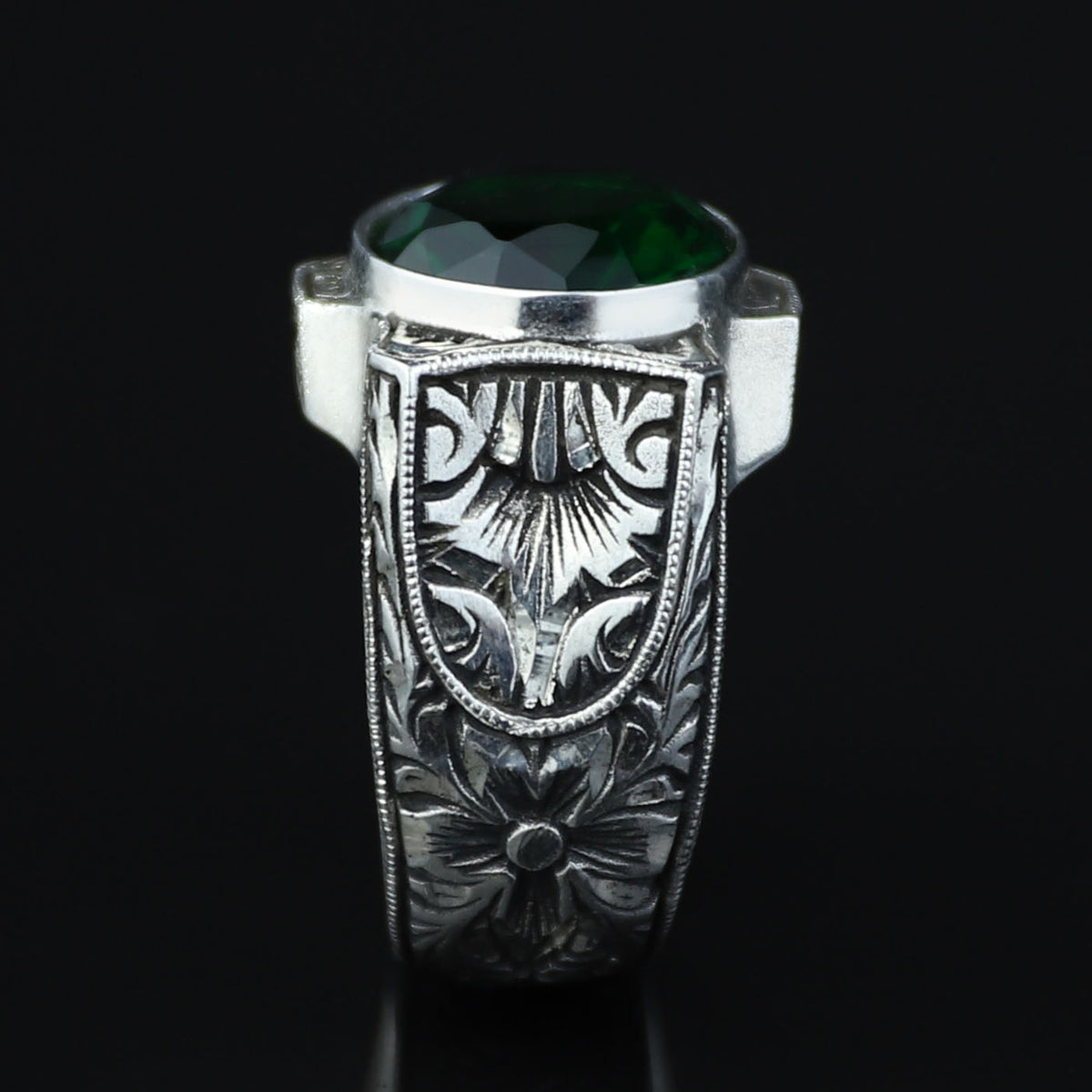 925 Sterling Silver Green Emerald Ring for Men – Handmade Vintage Style