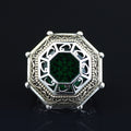 Men Islamic Vintage Emerald Stone Ring, Round Engraved Green Stone Ring, Turkish Handmade Ring, Ottoman Style Ring, 925k Silver Ring