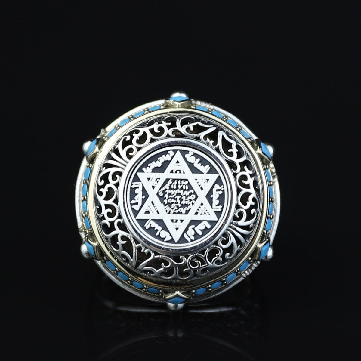 925 Silver Seal of Solomon Ring, Turquoise Stone King Solomon Signet Ring, Handmade Protection Ring, 925 Sterling Silver Ring