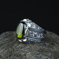 925 Sterling Silver Men Oval Peridot Gemstone Ottoman Style Ring