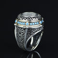 925 Silver Seal of Solomon Ring, Turquoise Stone King Solomon Signet Ring, Handmade Protection Ring, 925 Sterling Silver Ring