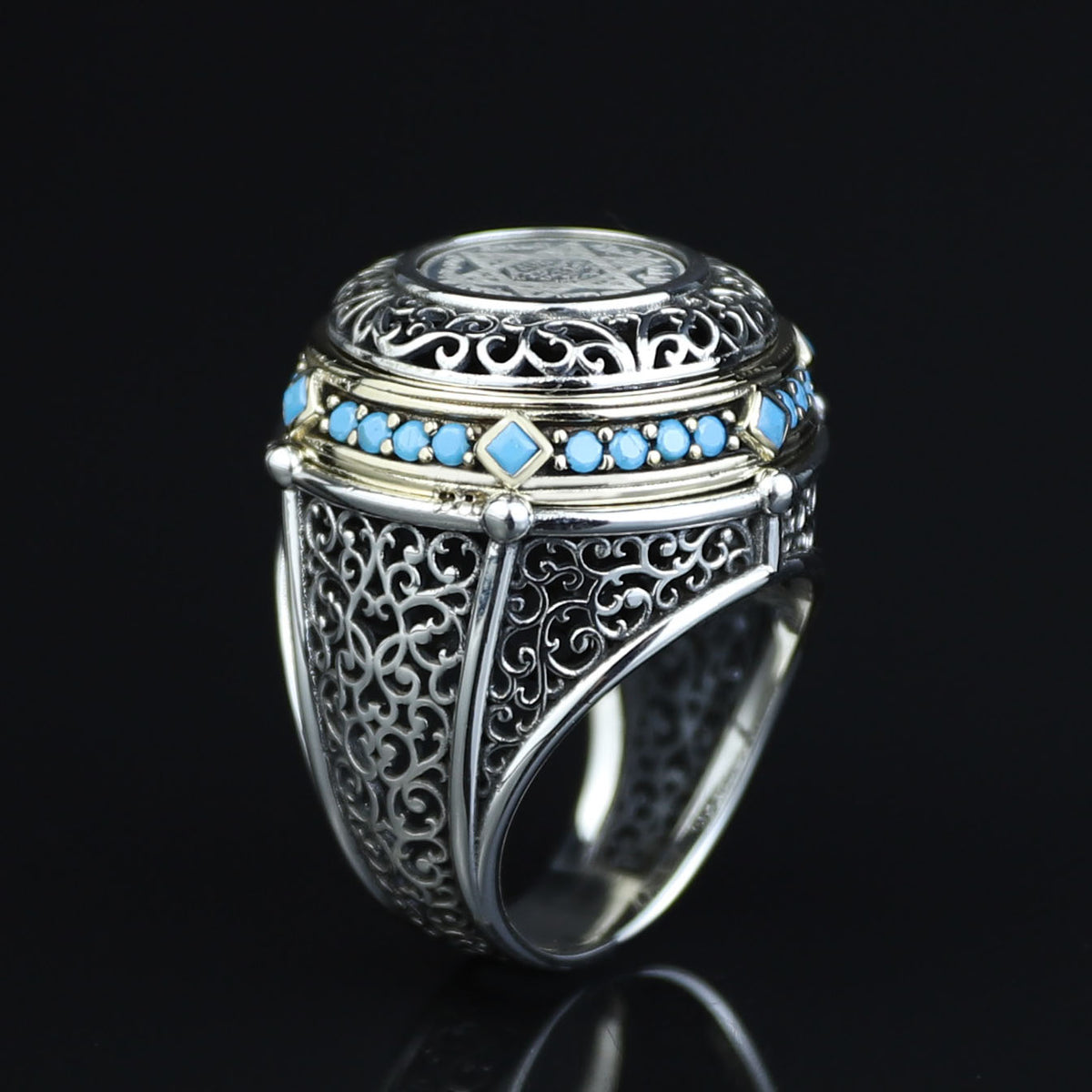 925 Silver Seal of Solomon Ring, Turquoise Stone King Solomon Signet Ring, Handmade Protection Ring, 925 Sterling Silver Ring