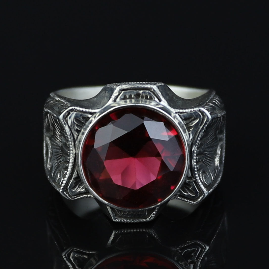 925 Sterling Silver Ruby Ring for Men – Handmade Vintage Style