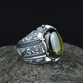 925 Sterling Silver Men Oval Peridot Gemstone Ottoman Style Ring
