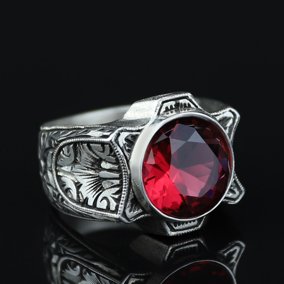925 Sterling Silver Ruby Ring for Men – Handmade Vintage Style