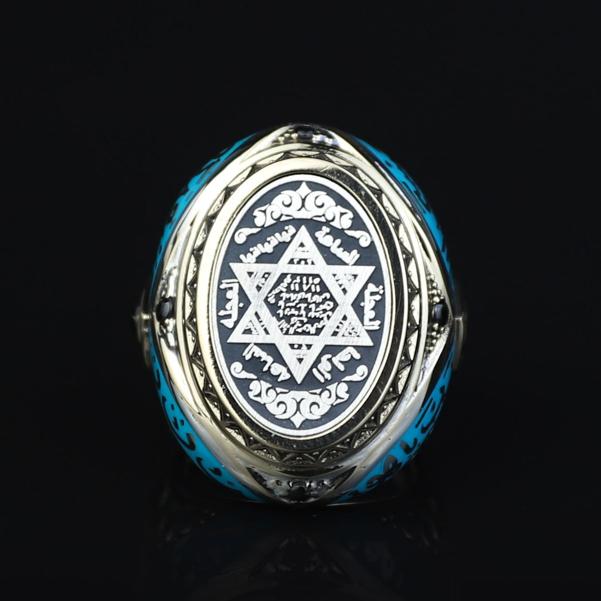 925 Sterling Silver Handmade Solomon Signet Ring, Turquoise Stone King Solomon Signet Ring, Gift For Men
