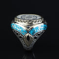 925 Sterling Silver Handmade Solomon Signet Ring, Turquoise Stone King Solomon Signet Ring, Gift For Men