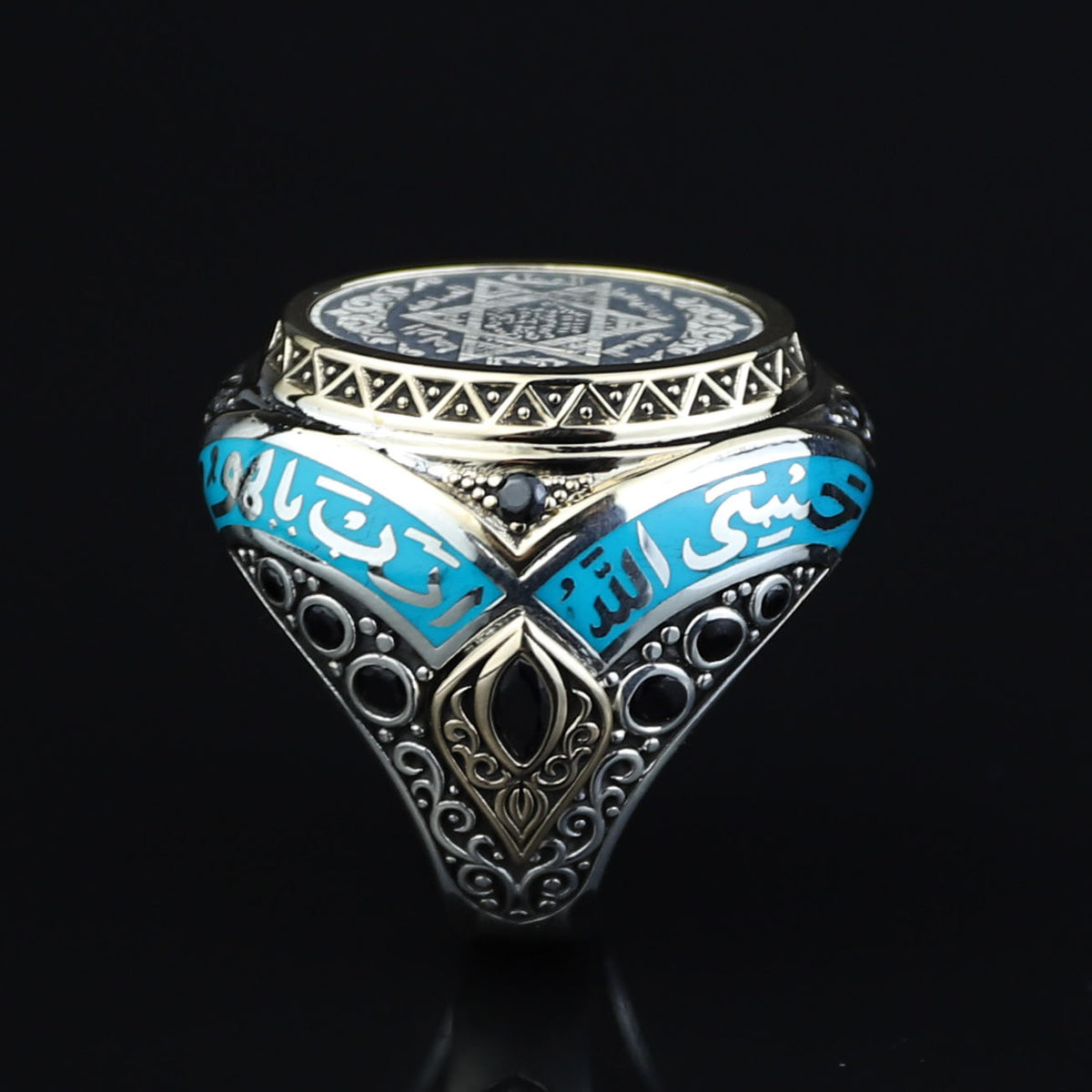 925 Sterling Silver Handmade Solomon Signet Ring, Turquoise Stone King Solomon Signet Ring, Gift For Men