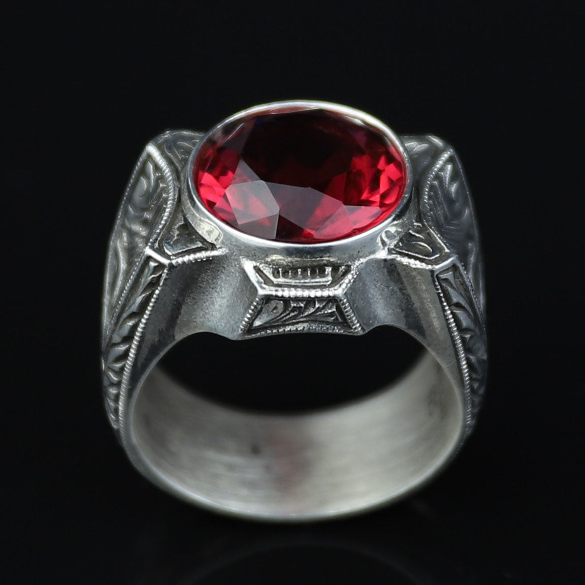 925 Sterling Silver Ruby Ring for Men – Handmade Vintage Style