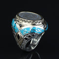 925 Sterling Silver Handmade Solomon Signet Ring, Turquoise Stone King Solomon Signet Ring, Gift For Men