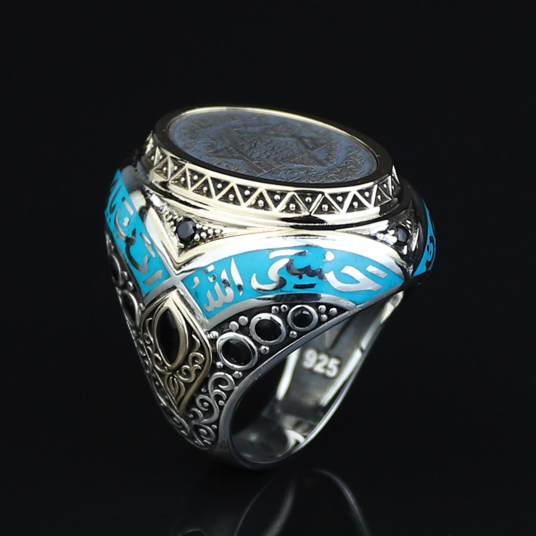 925 Sterling Silver Handmade Solomon Signet Ring, Turquoise Stone King Solomon Signet Ring, Gift For Men