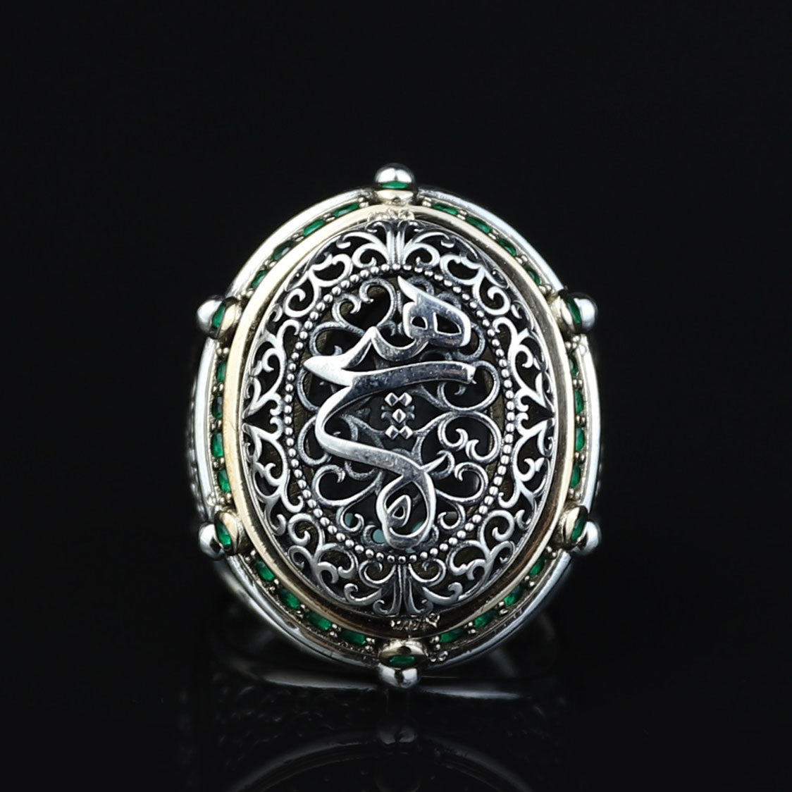 925 Sterling Silver Emerald Stone Islamic Ring, Ottoman Style Handmade Arabic Ring, Gift For Men