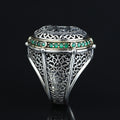 925 Sterling Silver Emerald Stone Islamic Ring, Ottoman Style Handmade Arabic Ring, Gift For Men