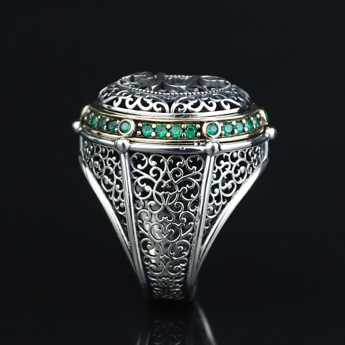 925 Sterling Silver Emerald Stone Islamic Ring, Ottoman Style Handmade Arabic Ring, Gift For Men