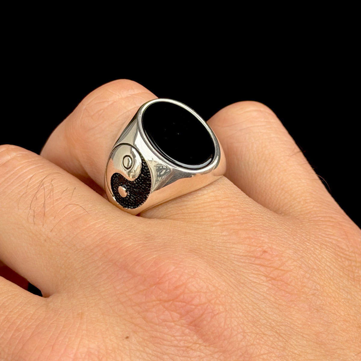 925 Sterling Silver Yin Yang Onyx Signet Ring – Unisex