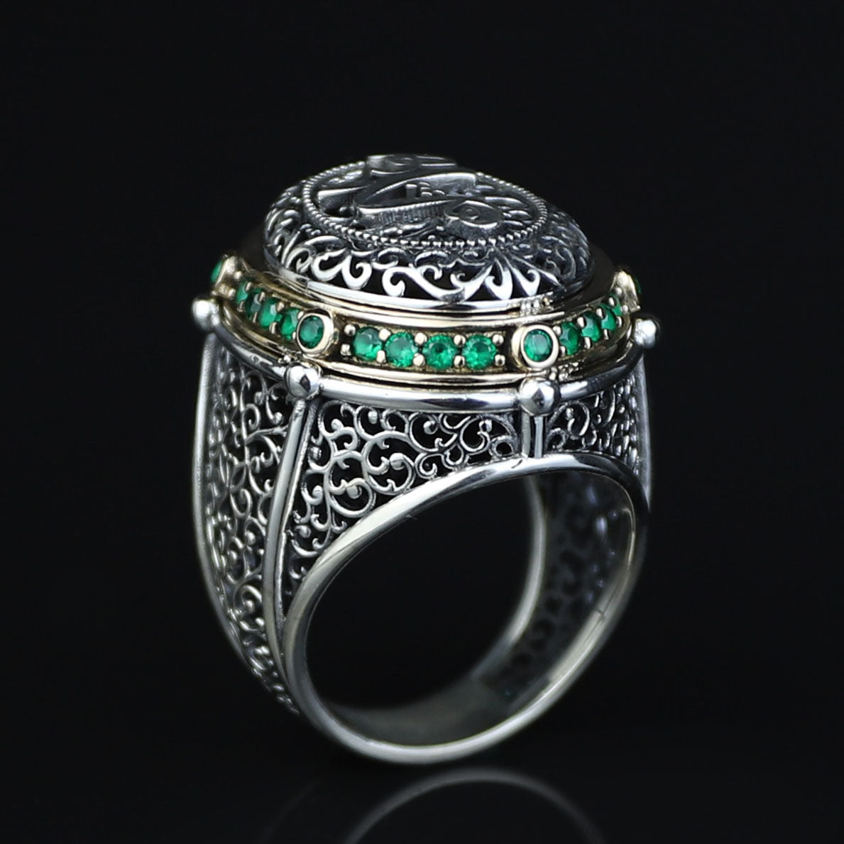 925 Sterling Silver Emerald Stone Islamic Ring, Ottoman Style Handmade Arabic Ring, Gift For Men