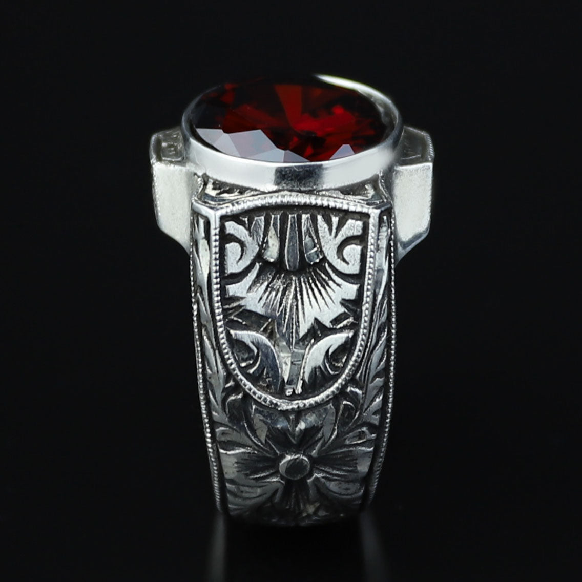 925 Sterling Silver Garnet Ring for Men – Handmade Vintage Style