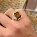 925 Sterling Silver Square Tiger Eye Signet Ring for Men