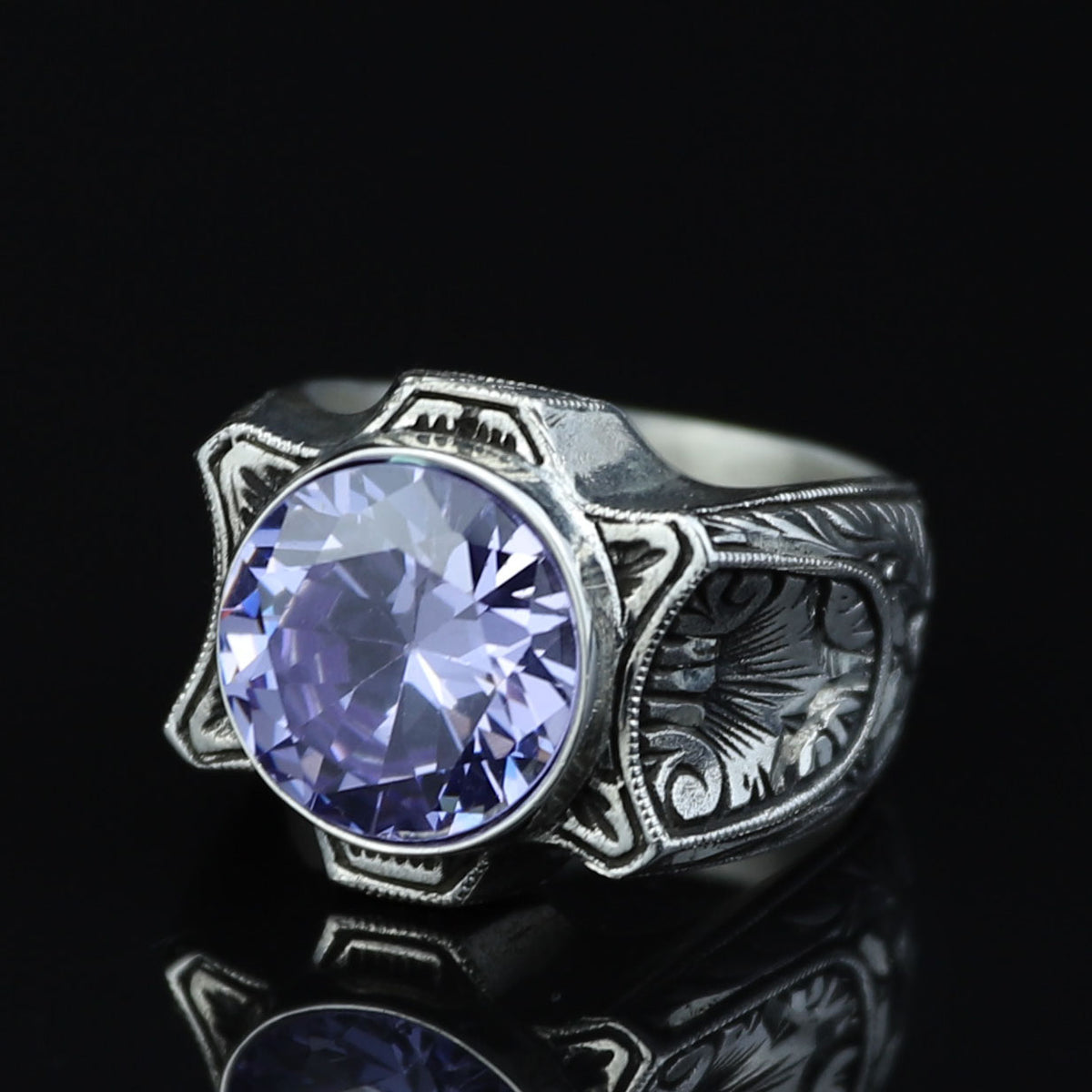 925 Sterling Silver Amethyst Ring for Men – Vintage Signet Style