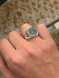 925 Sterling Silver Black CZ Square Signet Ring for Men