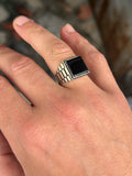 925 Sterling Silver Square Onyx Signet Ring for Men