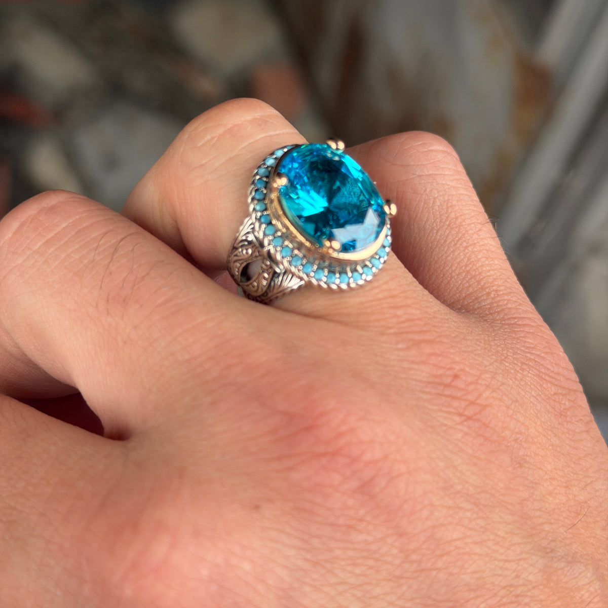 925 Sterling Silver Oval Aquamarine Ring for Men