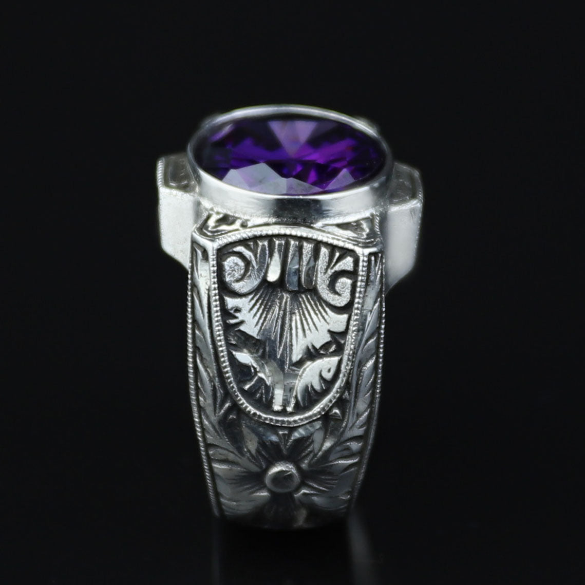 925 Sterling Silver Amethyst Ring for Men – Handmade Vintage Style