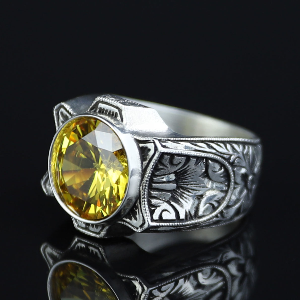 925 Sterling Silver Citrine Ring for Men – Vintage Signet Style