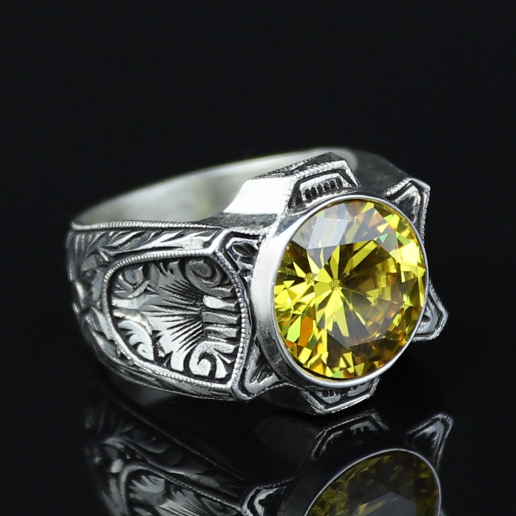 925 Sterling Silver Citrine Ring for Men – Vintage Signet Style