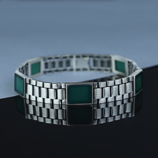 Silver Green Agate Gemstone Watch Band Bracelet