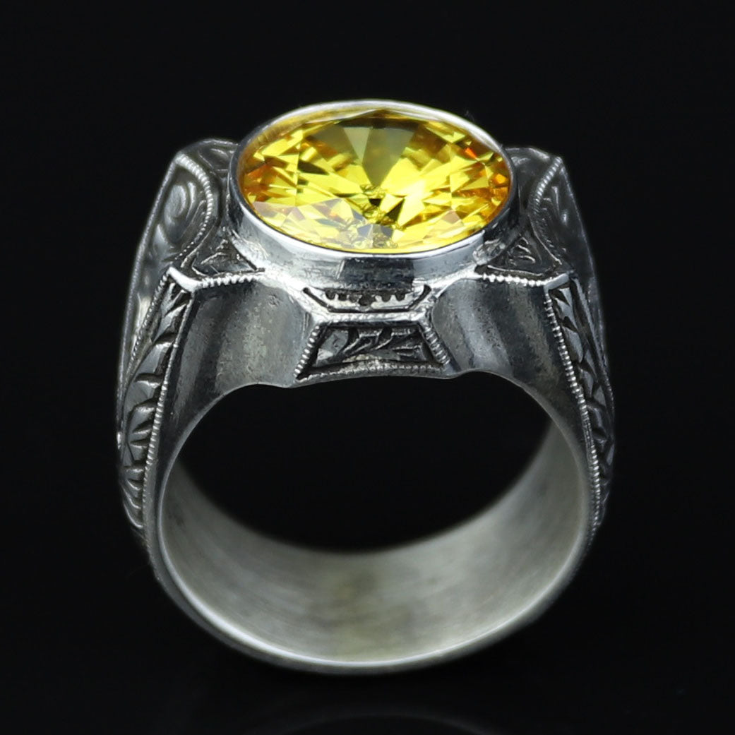 925 Sterling Silver Citrine Ring for Men – Vintage Signet Style