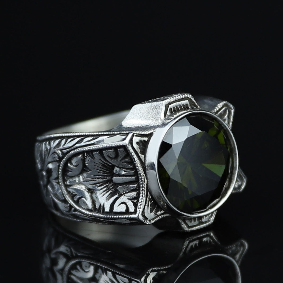 925 Sterling Silver Peridot Ring for Men – Vintage Ottoman Signet Style