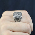 Silver Engraved Gothic Ring, Statement Engraved Signet Ring, Hand Engraved Signet Ring, Unisex Band Ring